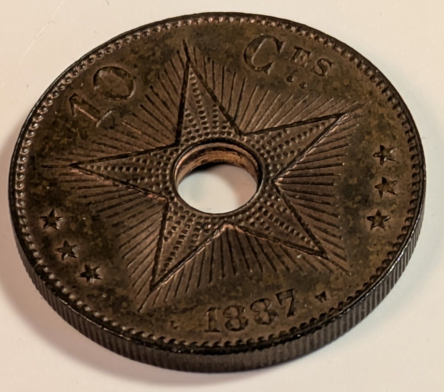 BELGIAN CONGO, Congo Free State ~ 1887 ~ 10 Centimes ~ 1st year of type ~ Y-4, KM-4 ~ Ch. R & B Unc