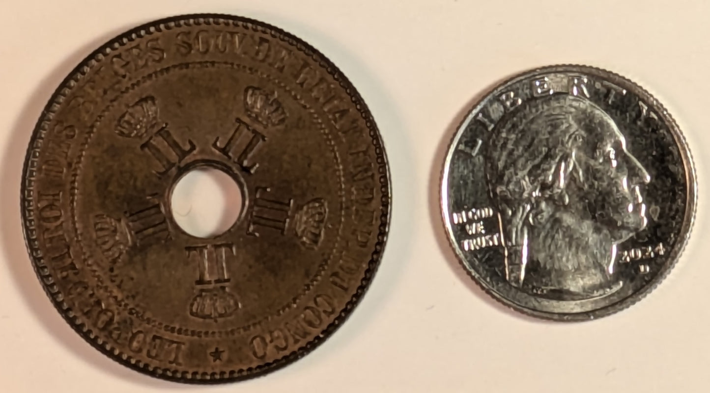 BELGIAN CONGO, Congo Free State ~ 1887 ~ 10 Centimes ~ 1st year of type ~ Y-4, KM-4 ~ Ch. R & B Unc
