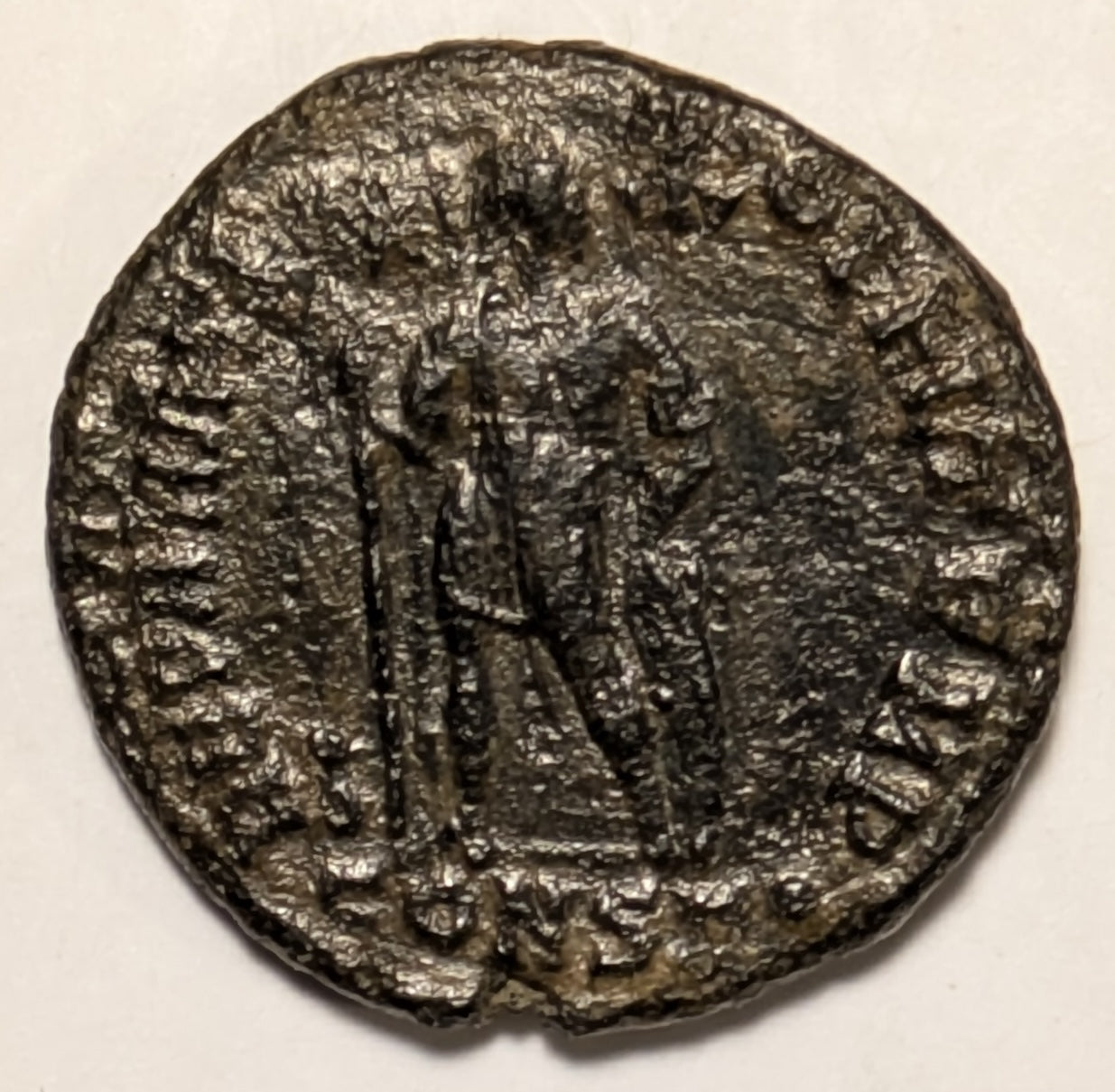 ROME, Procopius ~ 365-366 AD ~ AE3 (3.46g) ~ Diadmed, draped & cuirassed bust left ~ Emp. stg., facing, head right, holding labarum & leaning on shield, some at foot I, CONSB in etc ~ RIC-17a, SR-19883 ~ (9,17a)? ~ F-VF, bit rough, nice portrait