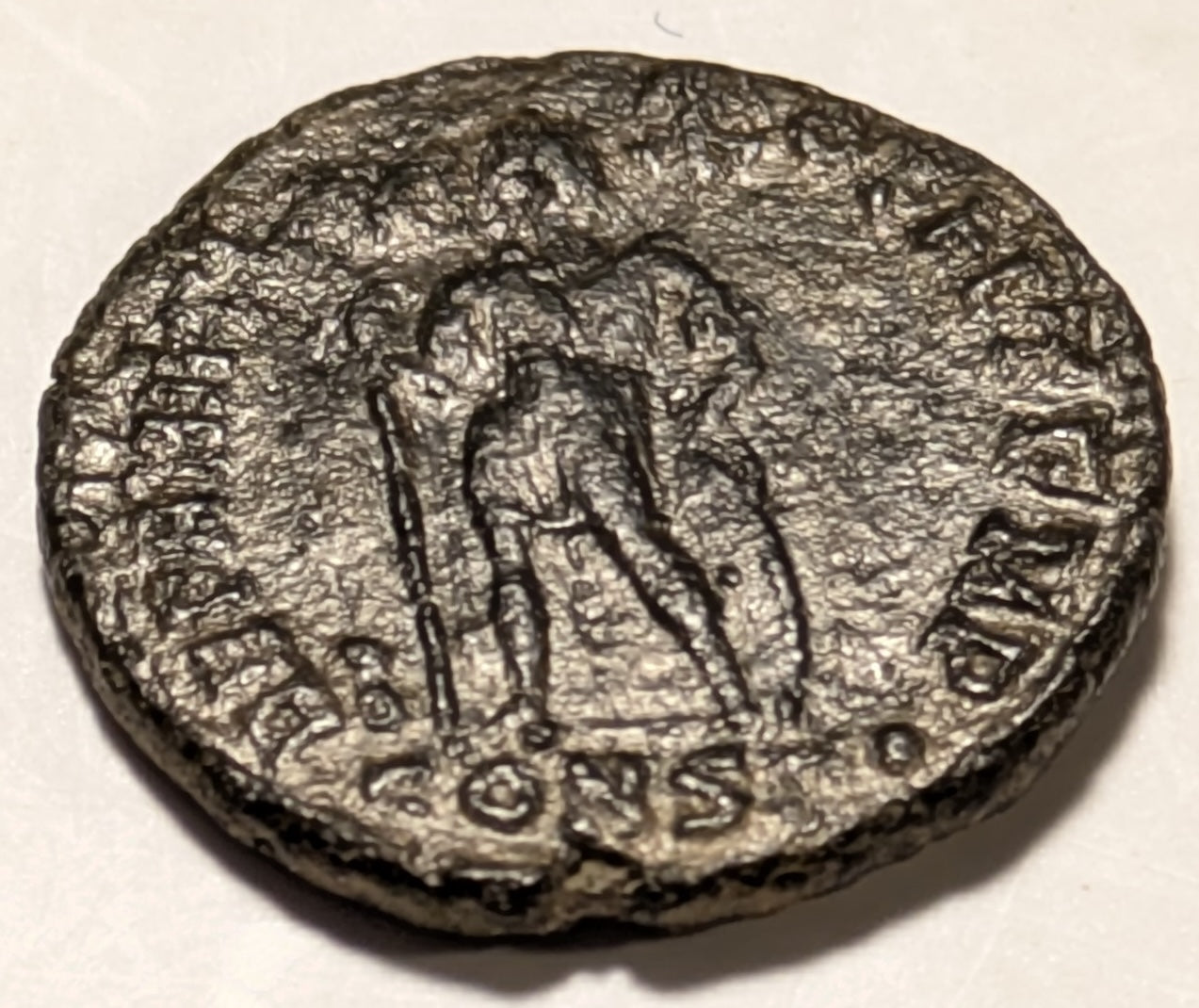 ROME, Procopius ~ 365-366 AD ~ AE3 (3.46g) ~ Diadmed, draped & cuirassed bust left ~ Emp. stg., facing, head right, holding labarum & leaning on shield, some at foot I, CONSB in etc ~ RIC-17a, SR-19883 ~ (9,17a)? ~ F-VF, bit rough, nice portrait