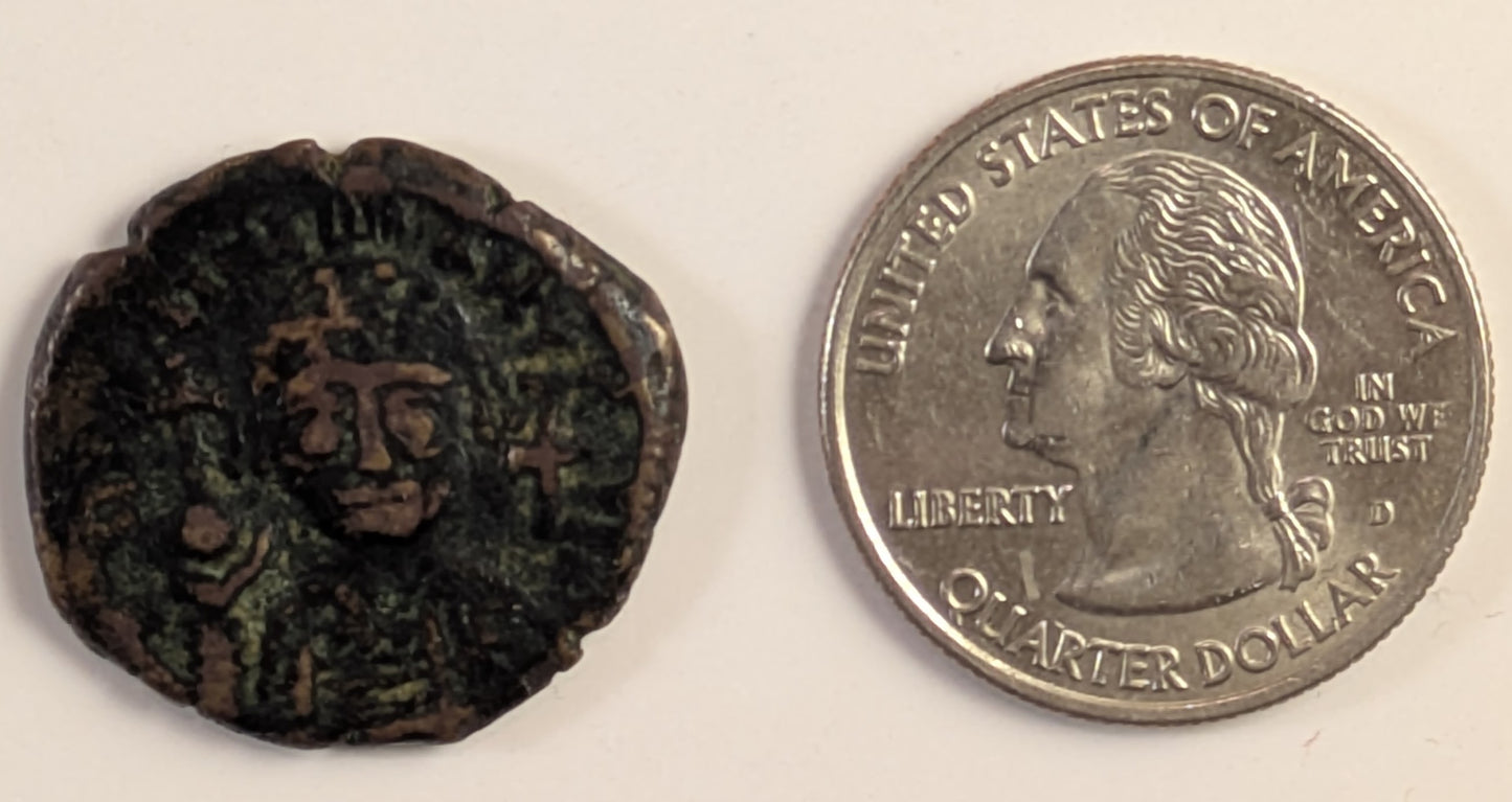 BYZANTINE EMPIRE, Justinian I ~ 527-565 ~ AE Half Follis of Cyzicus ~ Helmeted and cuirassed bust facing ~ Large K, cross above, V over Z below, Anno to left, XXX (year 30) to right ~ SB-208, D.O.-192 ~ G-VG/F-VF