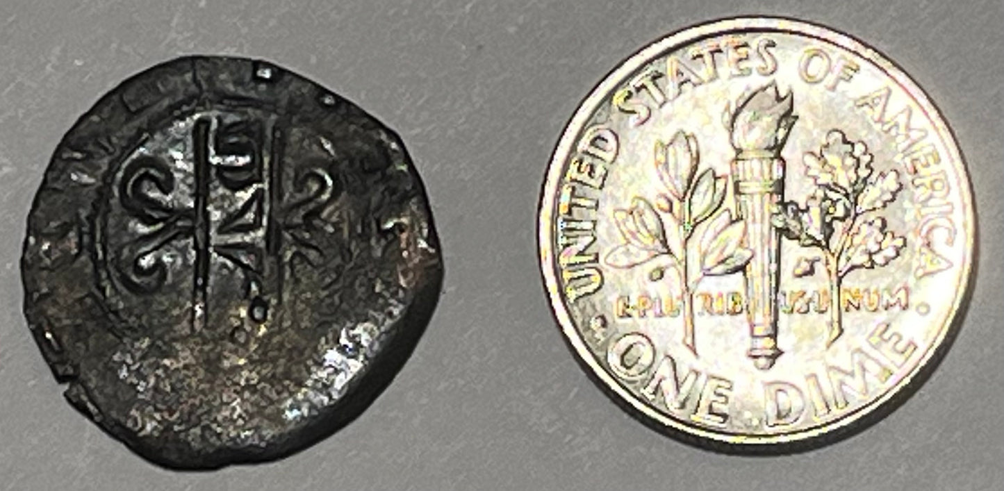 FRANCE, Burgundy, Hugh V ~ 1305-1315 ~ Silver Denier (.97g) ~ "DUX" on banner ~ Cross, with shamrock (?) in 2 angles ~ Boudeau-1214, SCMF-5785 ~ Gd Fine, some flat areas?