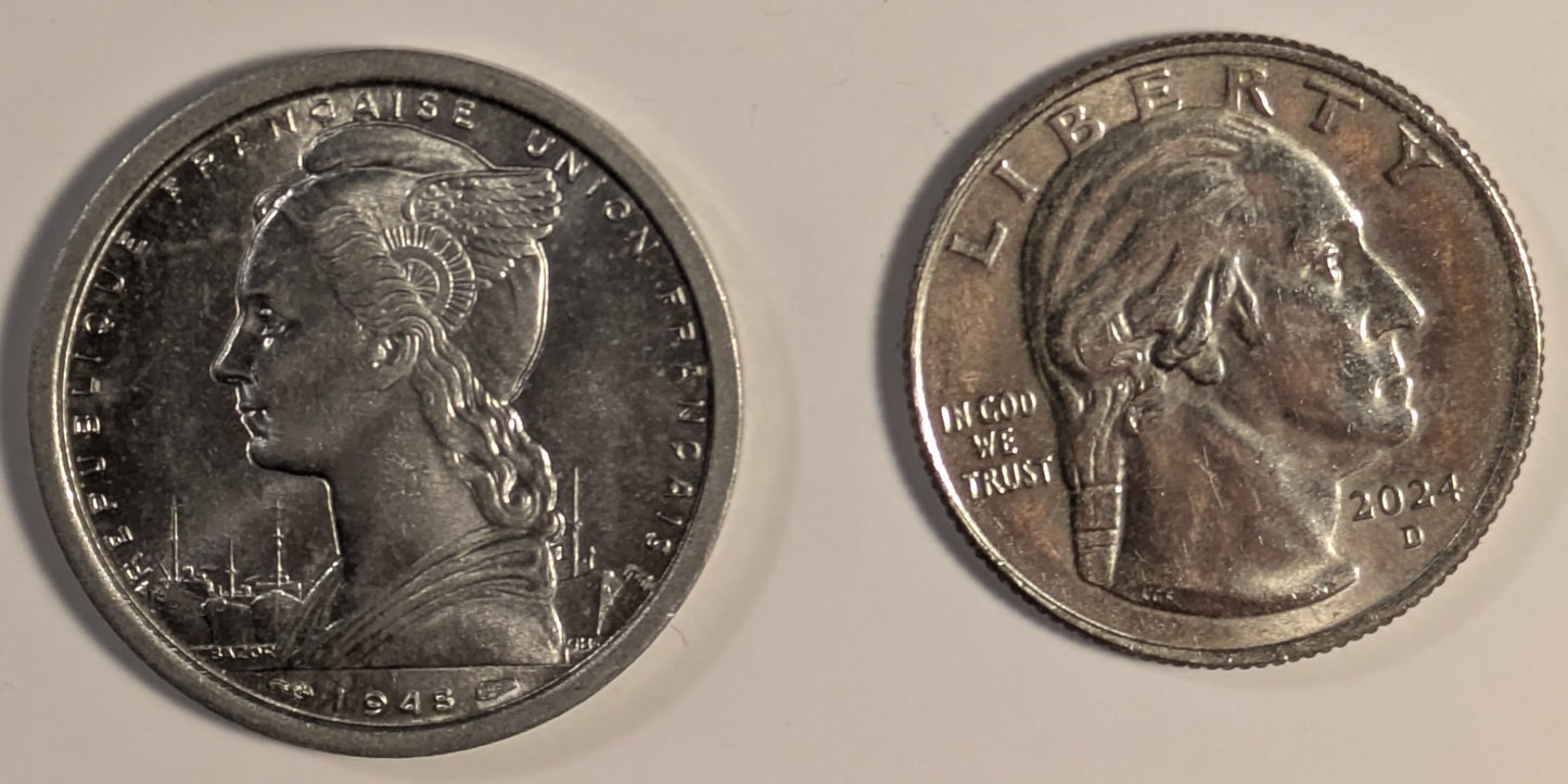 ST. PIERRE & MIQUELON, French Overseas Department ~ 1948 ~ 2 Francs ~ French colony off the coast of Newfoundland ~ Last remaining North American colony of French colonial empire ~ Y-2, KM-2 ~ BU