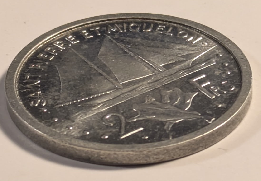 ST. PIERRE & MIQUELON, French Overseas Department ~ 1948 ~ 2 Francs ~ French colony off the coast of Newfoundland ~ Last remaining North American colony of French colonial empire ~ Y-2, KM-2 ~ BU