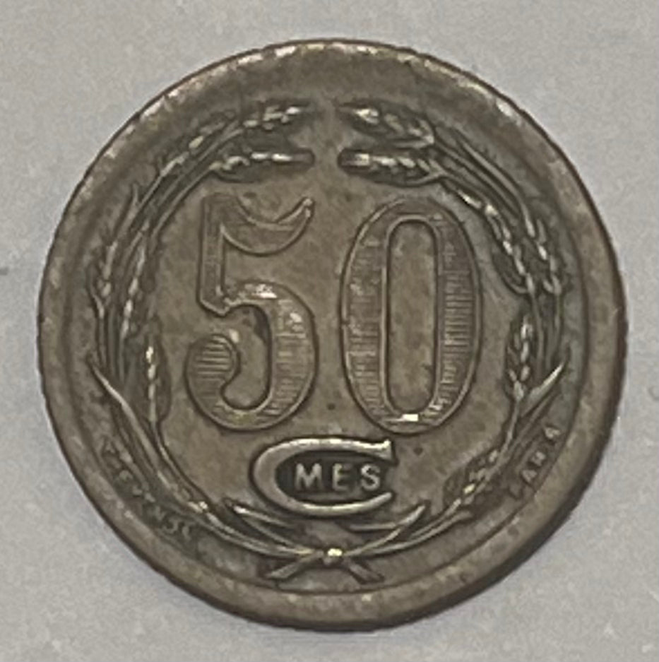 DJIBOUTI, French Colony ~ 1921 ~ 50 Centimes token ~ Type with horned deer standing left, to left of tree ~ Bronze 23mm ~ KM-Tn9, Lec-96 ~ Nice VF