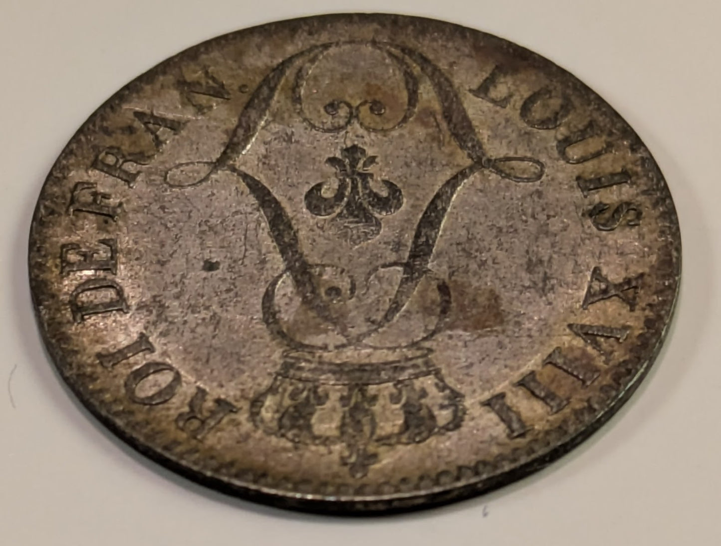 FRENCH GUIANA, Colony of Cayenne ~ 1818-A ~ 10 Centimes ~ 1 year billion type ~ Crowned monogram of Luis XVIII. High grade for this issue ~ KM-1a, CR-4, Lec-30 ~ Lustrous EF for type