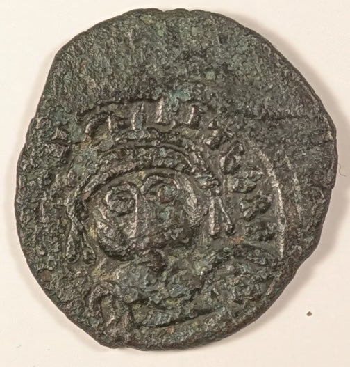 BYZANTINE, Maurice Tiberius ~ 582-602 AD ~ Æ Follis (11.37g) ~ Crowned facing bust. Unusual ending of name VRI. TBERP  ~ Large M, Officina A, year 11, cross above KYZ in ex.. Cyzicus mint ~ SB-518, Ratto-1122 ~ aVF, o.c.