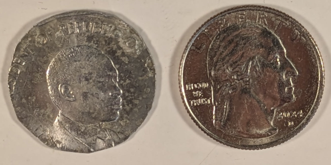 KENYA, Double Error ~ 19-- ~ 10¢ on 5¢, Alum. not Nickel Brass ~ 10 Cent die used on 5 Cent Flan. KM-18, Y-15 over KM-17 over Y-14 ~ Stuck in Aluminum not in Nickel Brass. Rare as sucn