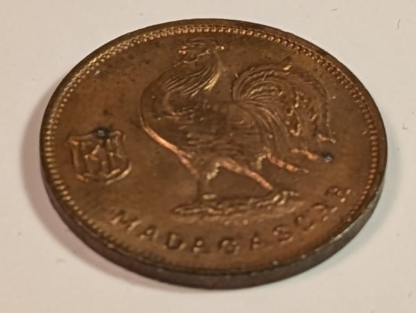 MADAGASCAR, French Colony ~ 1943-SA ~ 50 Centimes ~ Bronze ~ 1 year WW2 type struck in Pretoria, South Africa ~ Y-1, KM-1, Lec-93 ~ Choice Red Unc