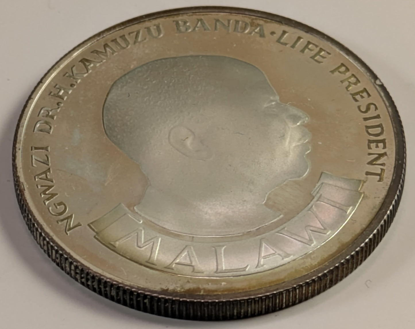 MALAWI, Republic (formerly Nyasaland) ~ 1974 ~ 10 Dwacha ~ Bust right. 10th Anniversary of Independence ~ Silver Crown ~ Y-13, KM-13 ~ Proof