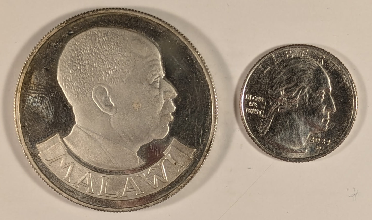 MALAWI, Republic (formerly Nyasaland) ~ 1978 ~ 10 Kwacha ~ Bust right ~ Sable Antelope standing right ~ Silver Crown. Designed by Paul Vincze. Conservation Series ~ Y-16a, KM-16 ~ Choice Proof