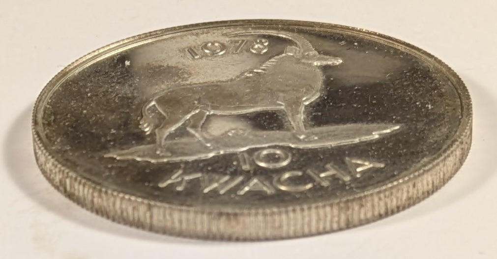 MALAWI, Republic (formerly Nyasaland) ~ 1978 ~ 10 Kwacha ~ Bust right ~ Sable Antelope standing right ~ Silver Crown. Designed by Paul Vincze. Conservation Series ~ Y-16a, KM-16 ~ Choice Proof
