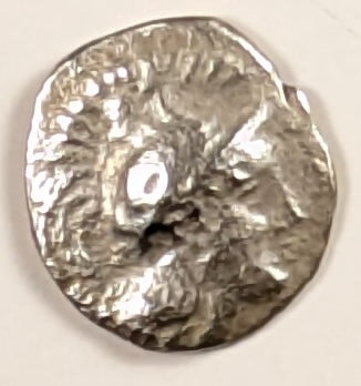 CALABRIA, Tarentum ~ 302-228 BC ~ Silver Diobol (.75g) (or Obol) ~ Head of Athena right, wearing crested helmet ~ Hercules standing right, strangling Nemean Lion.  ~ As Vlasto-1316 ~ F, some oxidation