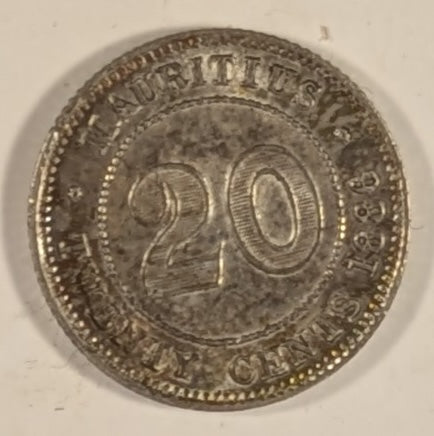 MAURITIUS , British Commonwealth, Victoria ~ 1886 ~ 20 Cents ~ Y-5, KM-11 ~ Light toned unc