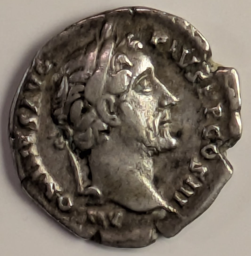 ROMAN EMPIRE, Antoninus Pius ~ 138-161 (144) ~ Silver Denarius (2.91g) ~ Laureate bust right ~ Moneta standing left, holding scales and cornucopia ~ MONETA AVG ~ SR-4092, Ric-76b, RSC0557b