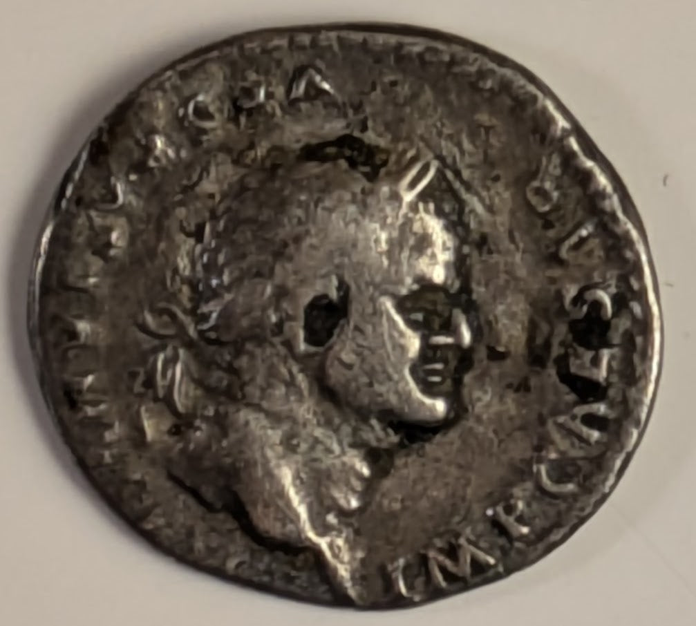 ROMAN EMPIRE, Vespasian ~ 69-79 (AD 75) ~ Silver Denarius (3.28g) ~ Laureate bust right IMP CAESAR VESPASIANVS AVG ~ Pax seated left holding oive-branch PON MAX TR P COS VI ~ SR-2301, RSC-366 ~ Fine