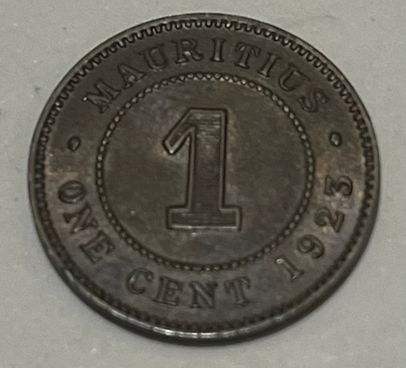 MAURITIUS, Crown Colony. George V ~ 1923 ~ 1 cent ~ key date ~ Y-6, KM-12 ~ Ch. brown EF
