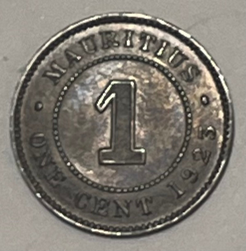 MAURITIUS, Crown Colony. George V ~ 1923 ~ 1 cent ~ key date ~ Y-6, KM-12 ~ Ch. brown EF