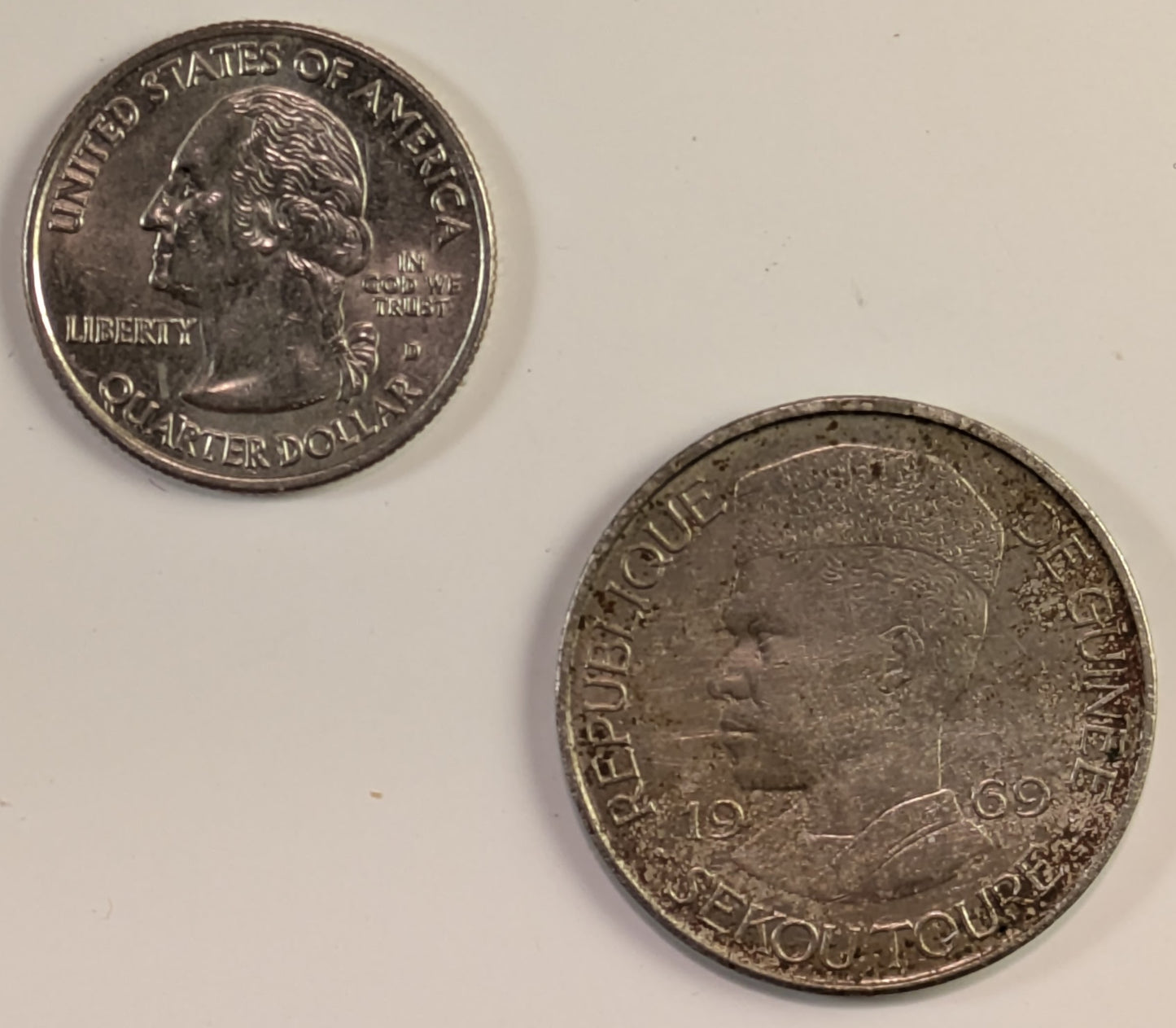 GUINEA, Republic ~ 1969 ~ 50 Francs ~ A type that was never released for circulation but obviously did circulate ~ seldom seen ~ KM-8, Y-8 ~ Toned EF ~ porosity