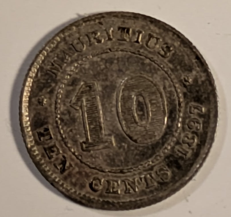 MAURITIUS, British Commonwealth ~ 1897 ~ 10 Cents ~ Y-4, KM-10.1 ~ Ch. toned EF, luster underneath