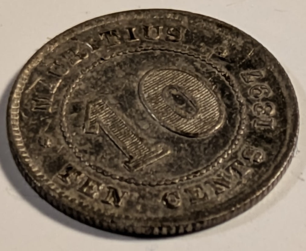 MAURITIUS, British Commonwealth ~ 1897 ~ 10 Cents ~ Y-4, KM-10.1 ~ Ch. toned EF, luster underneath