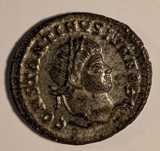 ROMAN EMPIRE, Constantine II 337-340. As Caesar ~ 317-337 (321-325) ~ Silvered Centenionalis (3.28g) ~ Laureate head rt. CONSTANTINVS IVN NOB C ~ CAESARVM NOSTRORVM, VOT X, ΓSIS & radiate sun below. Siscia mint ~ SR-17194, RIC-7, 182; Ch. toned EF