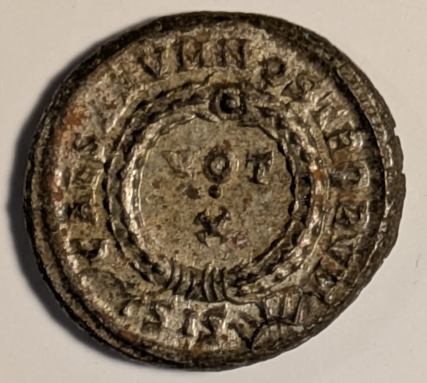 ROMAN EMPIRE, Constantine II 337-340. As Caesar ~ 317-337 (321-325) ~ Silvered Centenionalis (3.28g) ~ Laureate head rt. CONSTANTINVS IVN NOB C ~ CAESARVM NOSTRORVM, VOT X, ΓSIS & radiate sun below. Siscia mint ~ SR-17194, RIC-7, 182; Ch. toned EF