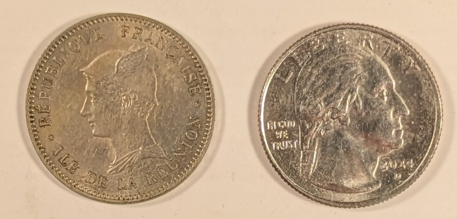 REUNION, French Overseas Department ~ 1896 ~ 1 Franc ~ One year type ~ Y-2, KM-5, Lec-46 ~ Toned EF