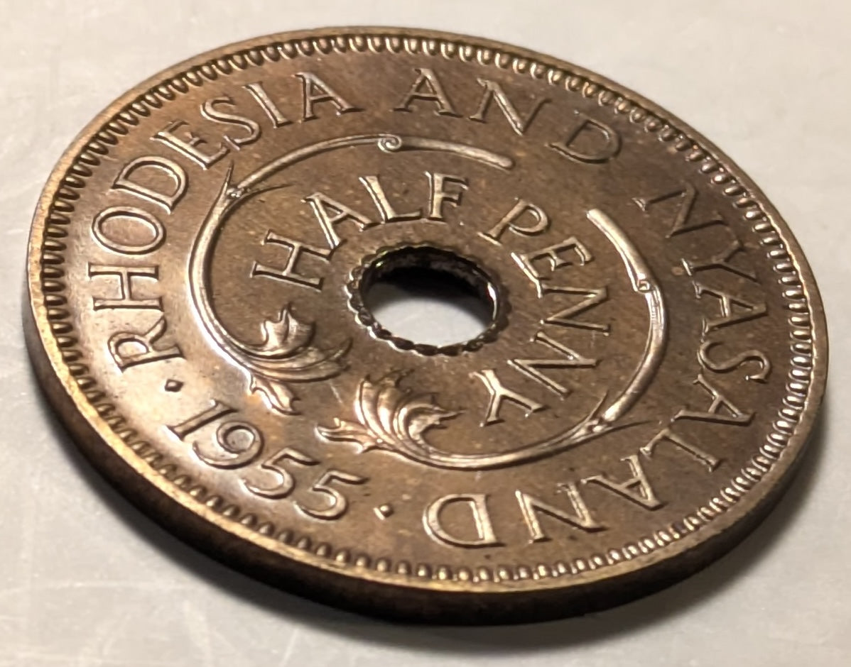 RHODESIA & NYASALAND, Federation ~ 1955 ~ 1/2 Penny ~ Scarce in proof ~ Y-1, KM-1 ~ Choice Proof