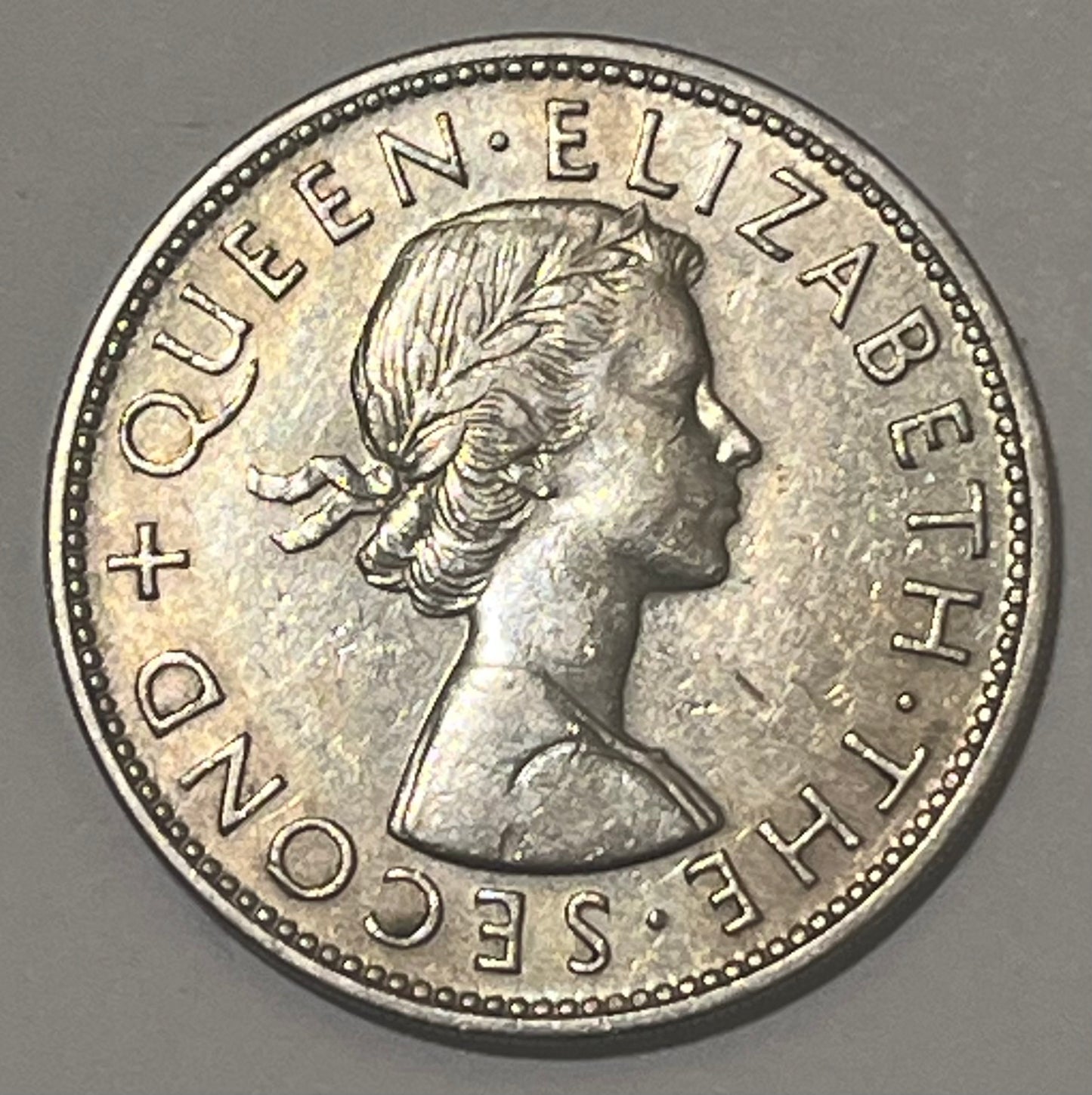 RHODESIA & NYASALAND, Federation ~ 1956 ~ 1/2 Crown ~ Queen Elizabeth II right ~ Coat of arms of R&N ~ Y-7, KM-7 ~ EF