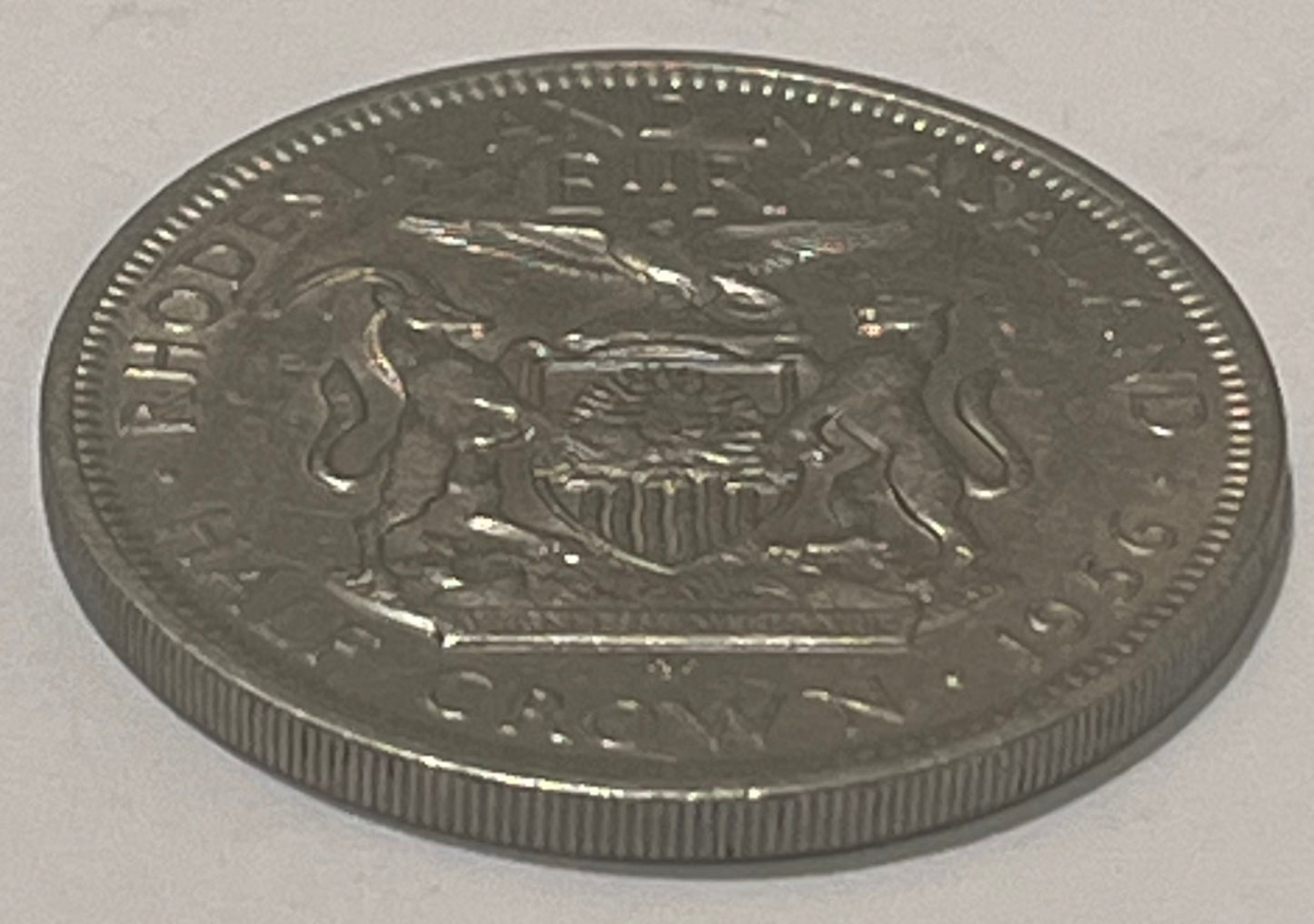 RHODESIA & NYASALAND, Federation ~ 1956 ~ 1/2 Crown ~ Queen Elizabeth II right ~ Coat of arms of R&N ~ Y-7, KM-7 ~ EF