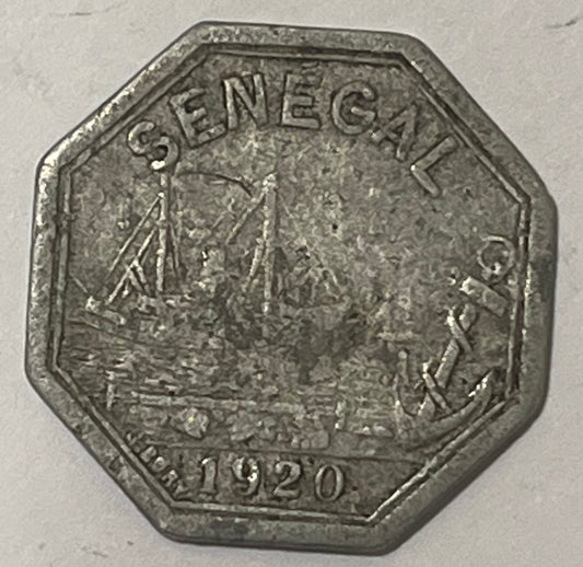 SENEGAL, Rufisque ~ 1920 ~ 10 centimes ~ 22mm Aluminum token ~ Sailing Ship. Chamber of Commerce issue ~ Octagonal by J. Bory ~ KM TN-13, Lec-10 ~ Fine