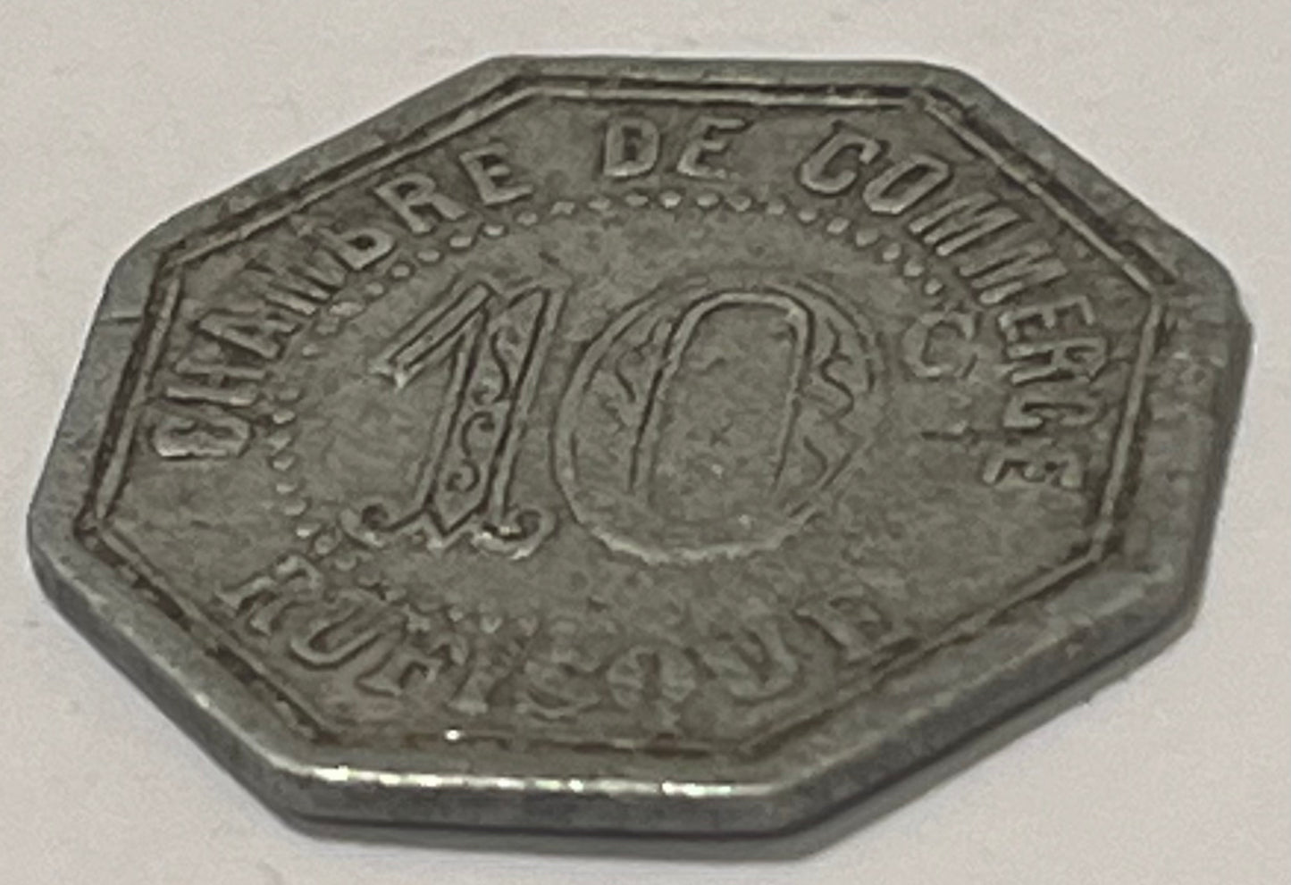 SENEGAL, Rufisque ~ 1920 ~ 10 centimes ~ 22mm Aluminum token ~ Sailing Ship. Chamber of Commerce issue ~ Octagonal by J. Bory ~ KM TN-13, Lec-10 ~ Fine