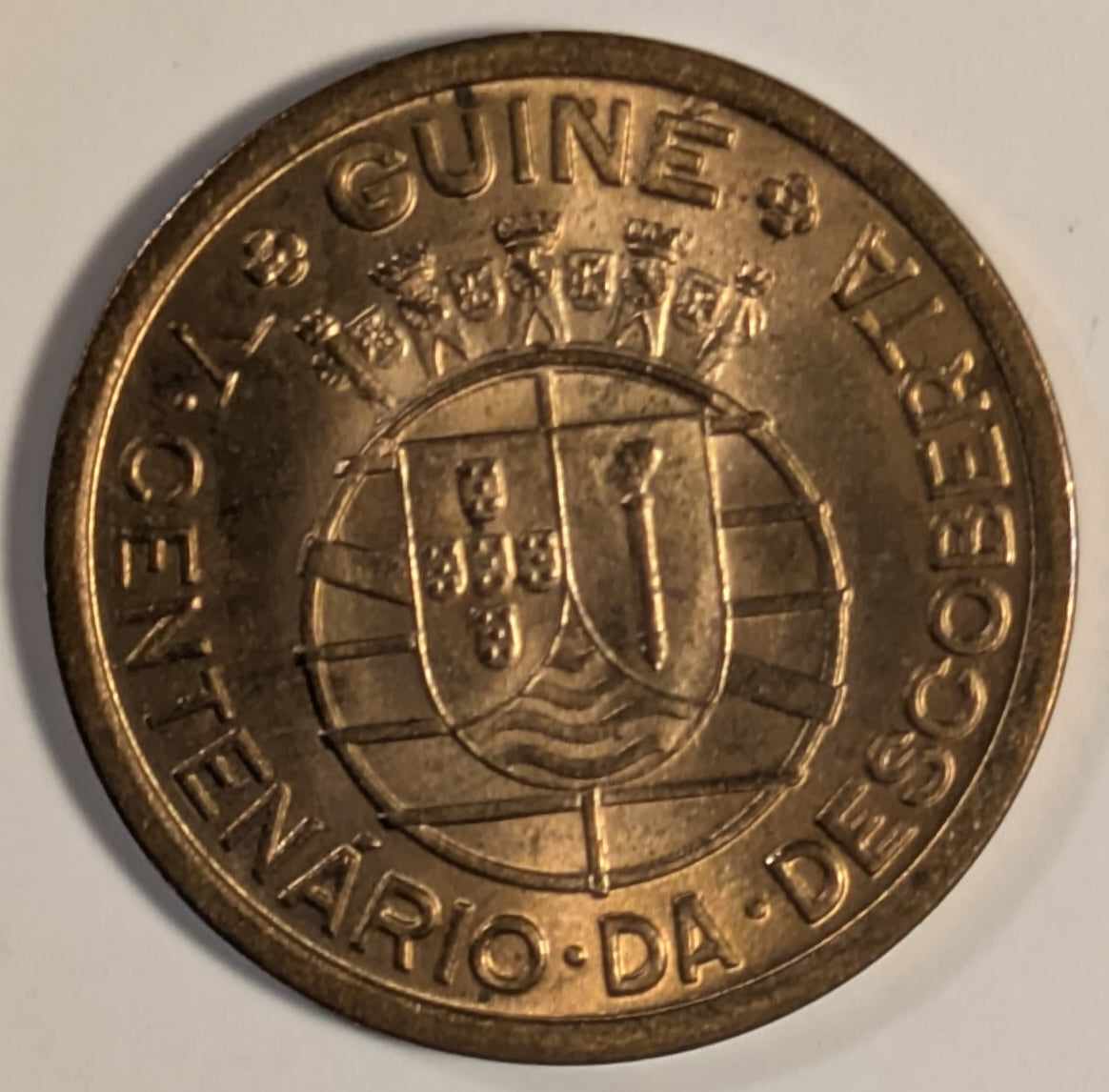 PORTUGUESE GUINEA, One year type ~ 1946 ~ 50 Centavos ~ 500th anniversary of the discovery of Portuguese Guinea ~ Y-6, KM-6 ~ Gem virtually full red BU