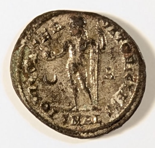 ROME, Constantine II, as Caesar 317-337 ~ 337-340 (327-328) ~ Silvered Antoninianus (2.91g) ~ Laur. head left ~ Jupiter stg.left,hldg globe & scepter, crescent to l,A to r, SMAL in ex (Alexandria mint) ~ SR-17133, RIC=7, 26 ~ Toned EF