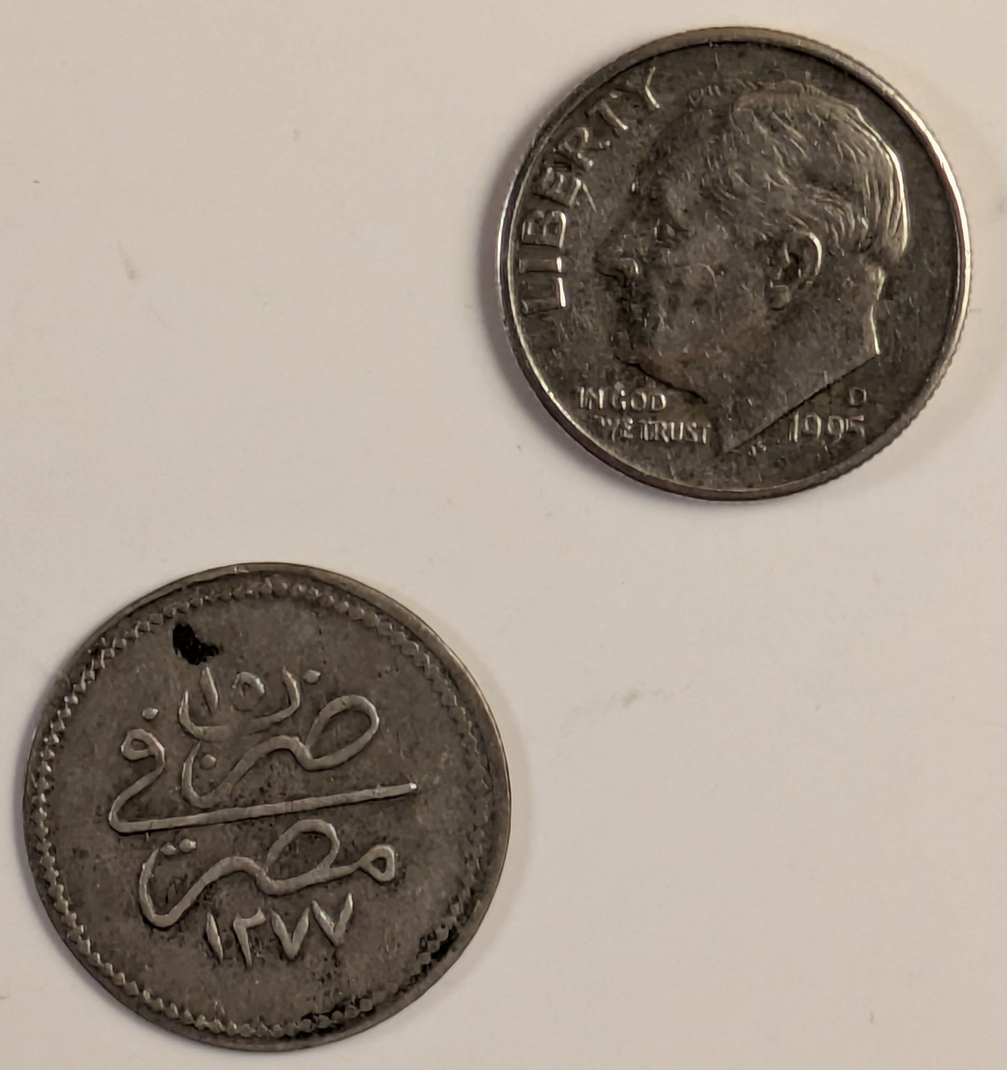 EGYPT, Abdul Aziz ~ 1277/15 (1874/5) ~ 1 Qirsh ~ Toughra, denomination ~ Legend, date, regnal year, "Misr" ~  Y-7a, KM-250a ~ Toned VF-EF