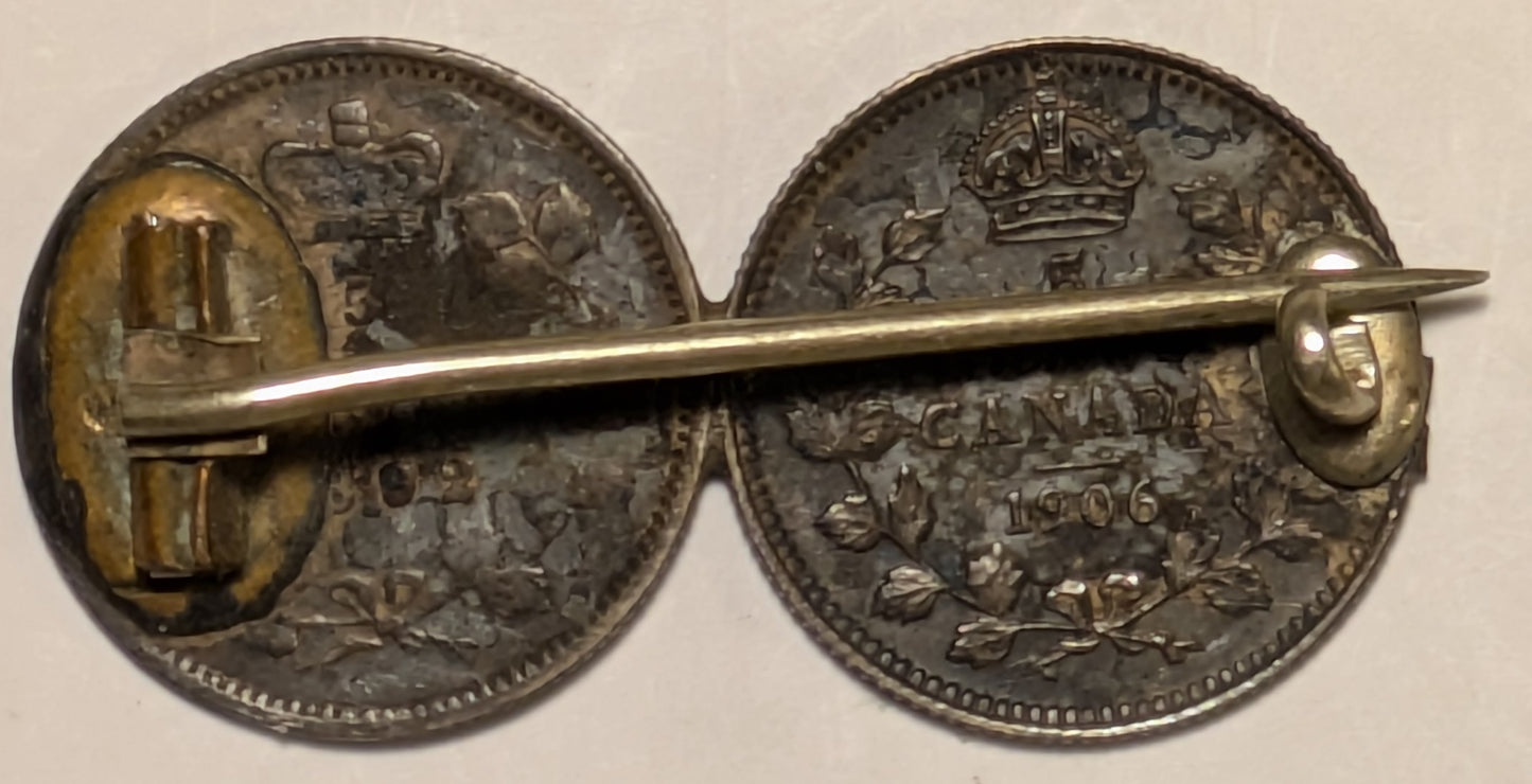 CANADA, Tie tack ~ 1892/1906 ~ Pair of Canadian dimes of Victory & Edward VII