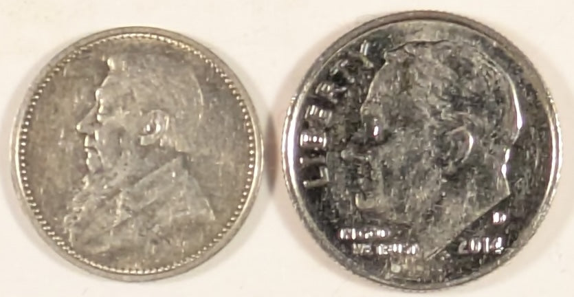 SOUTH AFRICA, Zuid Afrikaansche Republik ~ 1895 ~ 3 Pence ~ Bust of Paul Kruger left ~ Value divides date in wreath, Z.A.R. above. Key date ~ Y-2, KM-3 ~ EF, some light marks
