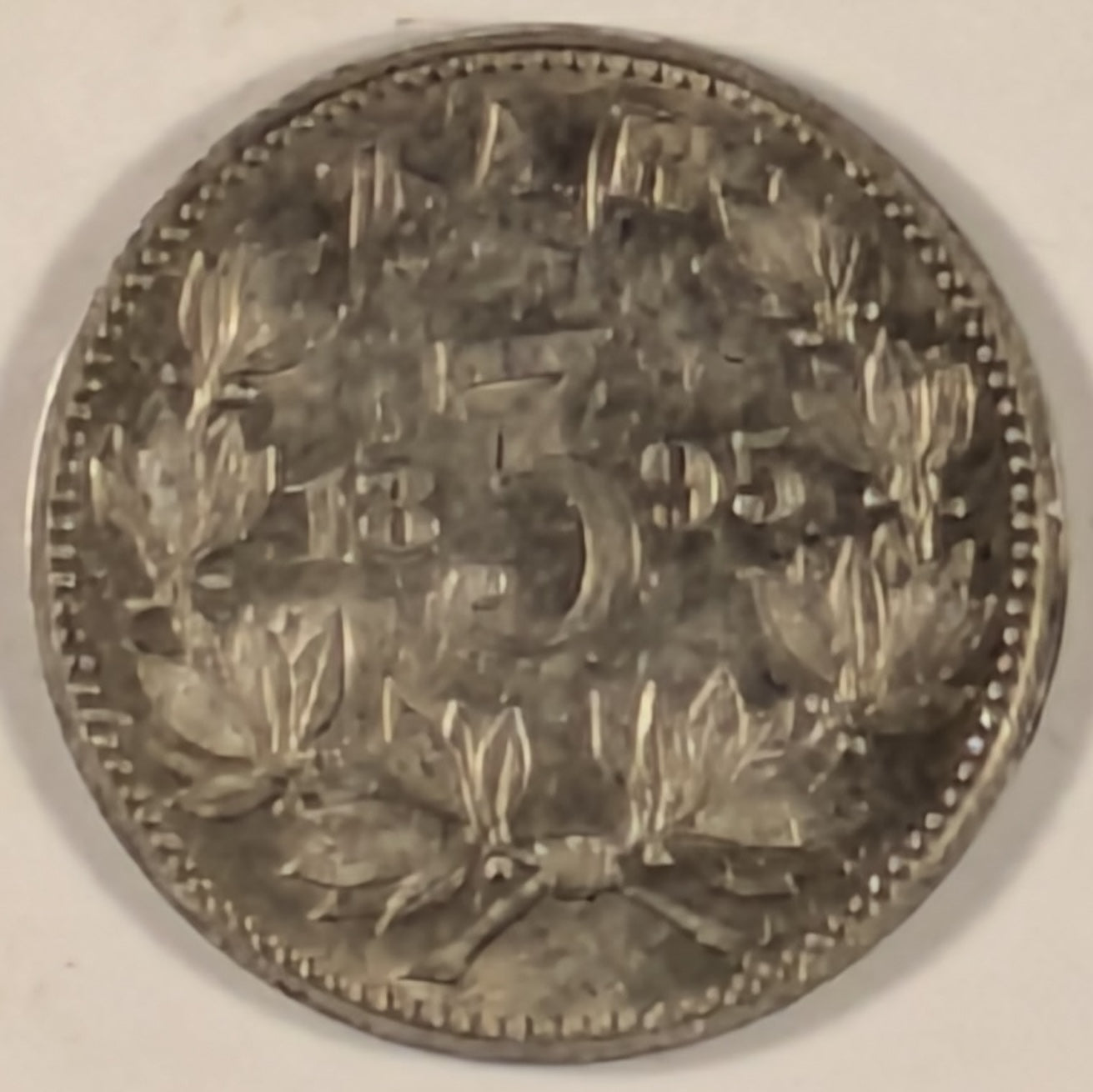 SOUTH AFRICA, Zuid Afrikaansche Republik ~ 1895 ~ 3 Pence ~ Bust of Paul Kruger left ~ Value divides date in wreath, Z.A.R. above. Key date ~ Y-2, KM-3 ~ EF, some light marks