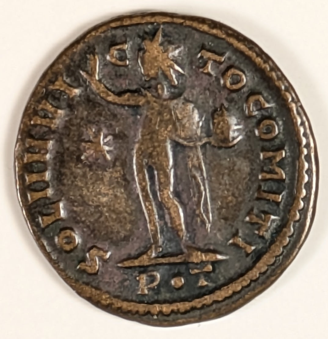 ROME, Constantine I, the Great ~ 307-337 (314-15) ~ Æ Follis 21mm (3.05g) ~ Laureate bust right  ~ Sold standing left holding globe in l. hand, & raising r., star in left field P•T in ex. Ticinum ~ SR-16087, C-356 ~ F/VF