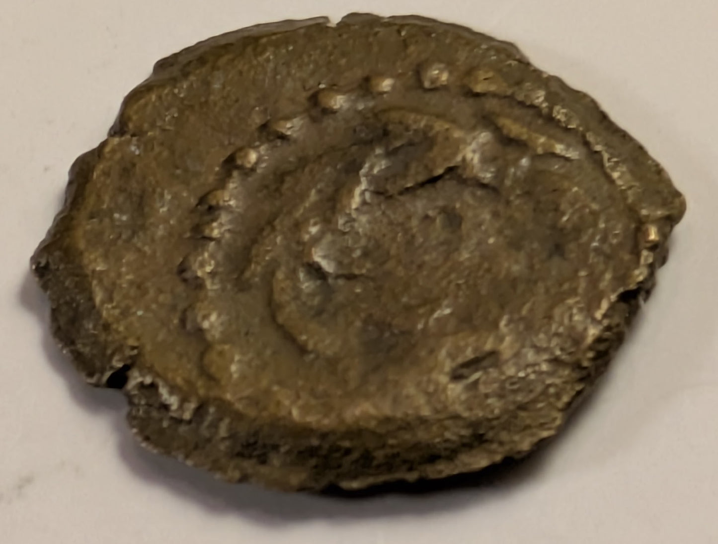 JUDAEA, Herod Archelaus ~ 4 BC - 6 AD ~ AE Prutah (1.46g) ~ Prow of Galley left H (PW) ~ (EON) in wreath ~ H-1197 ~ G-VG
