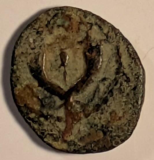 JUDAEA, John Hyrcanus I ~ 135-104 BC ~ Æ Prutah (2.66g) ~ YEHOHANAN THE HIGH PRIEST & THE COUNCIL OF THE JEWS in wreath ~ Double Cornucopia with pomegranate within ~ Hen-1135 ~ Nice VF