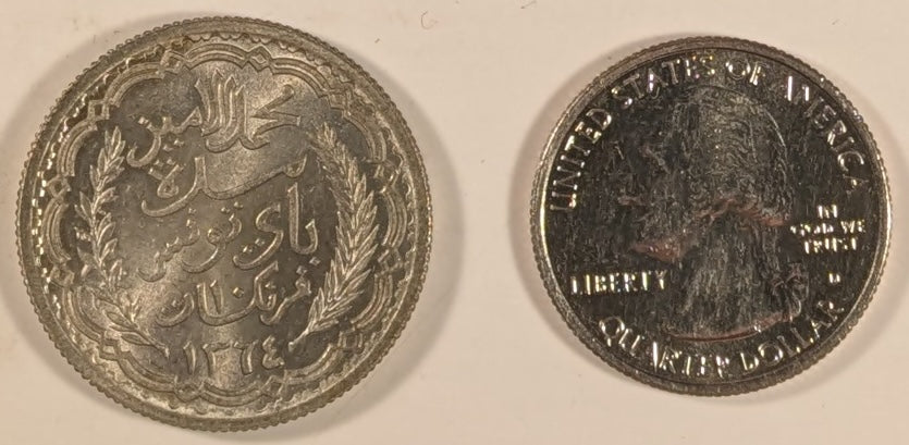 TUNISIA, French Protectorate with Muh’d ~ al-Amin Bey. 1364/1944 ~ 10 Francs ~ Rare two year type ~ Y-55a, KM-269, Lec-341  ~ Ch. BU, lightly toned