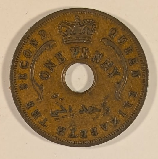 BRITISH WEST AFRICA, Elizabeth II ~ 1957-(K)N ~ Penny ~ This is the coin that Krause lists as N mint error as the K is barely visible ~ Rare, listed by Krause as an Error ~ Y-39, KM-33 ~ VF