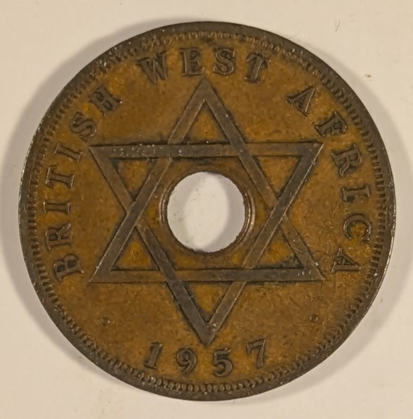 BRITISH WEST AFRICA, Elizabeth II ~ 1957-(K)N ~ Penny ~ This is the coin that Krause lists as N mint error as the K is barely visible ~ Rare, listed by Krause as an Error ~ Y-39, KM-33 ~ VF