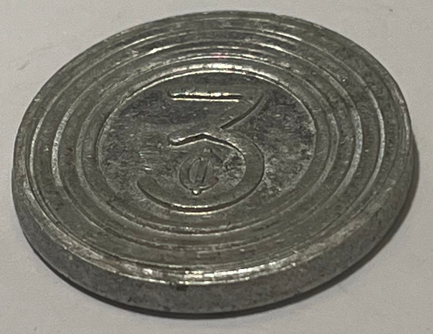 CHINA, Shanghai, Transportation Token ~ ND ~ Aluminum 25mm round ~ Bus to right "THE CHINA GENERAL OMNIBUS CO. LTD." in 3 lines ~ Large 3¢ in 3 circles ~ Smith-720G ~ EF