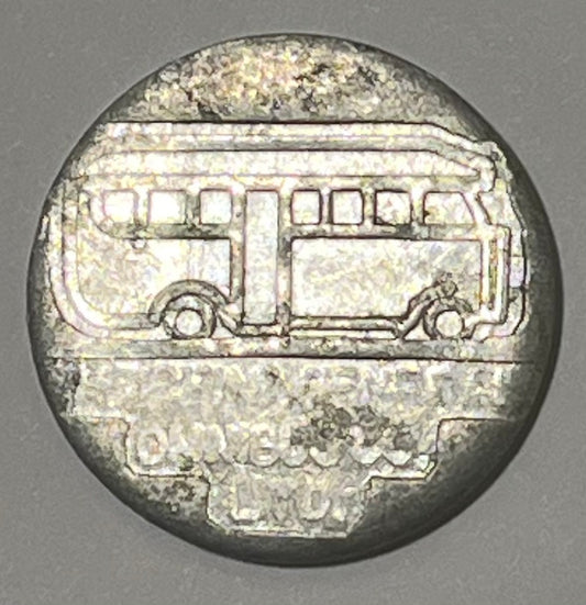 CHINA, Shanghai, Transportation Token ~ ND ~ Aluminum 25mm round ~ Bus to right "THE CHINA GENERAL OMNIBUS CO. LTD." in 3 lines ~ Large 3¢ in 3 circles ~ Smith-720G ~ EF