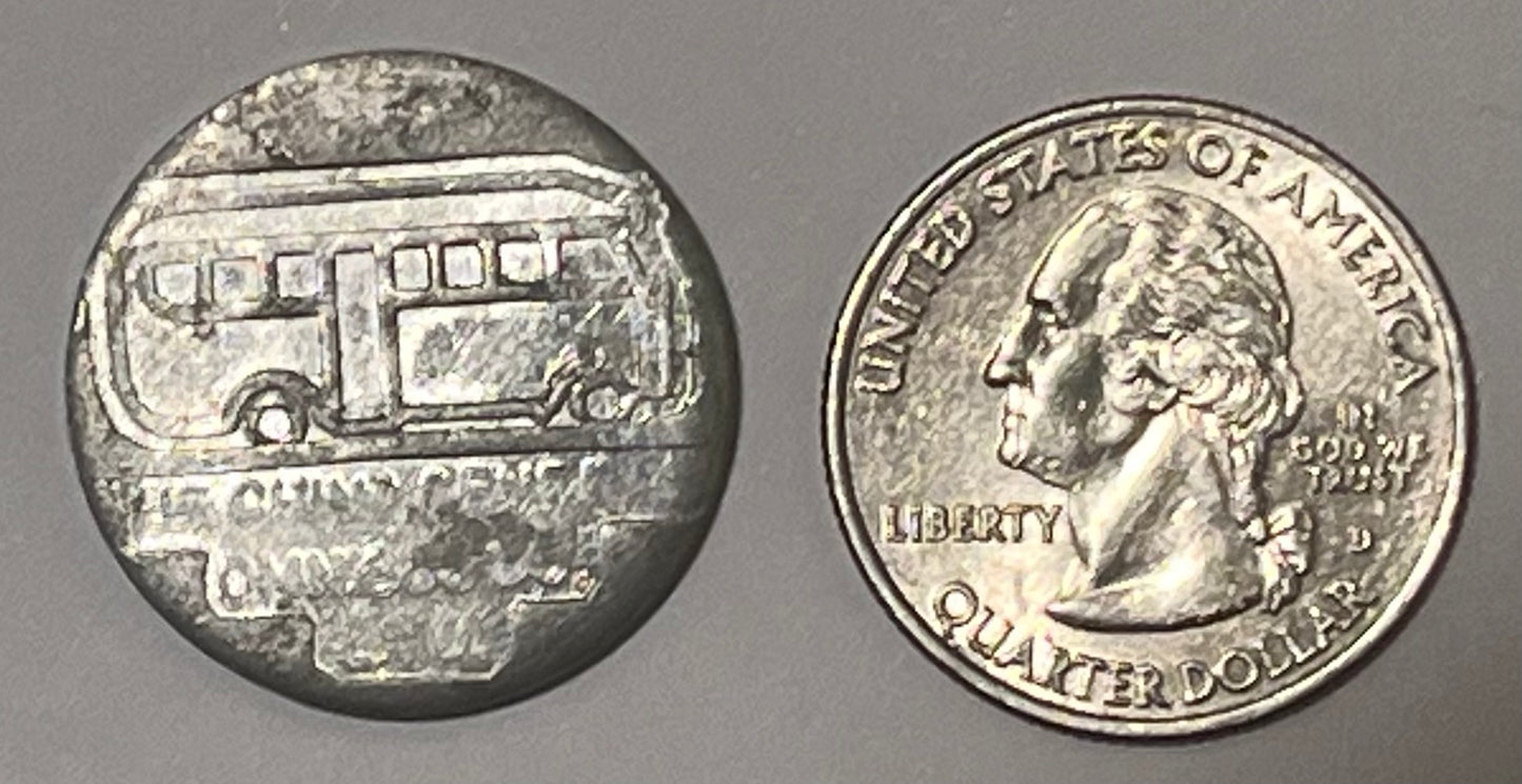 CHINA, Shanghai, Transportation Token ~ ND ~ Aluminum 25mm round ~ Bus to right "THE CHINA GENERAL OMNIBUS CO. LTD." in 3 lines ~ Large 3¢ in 3 circles ~ Smith-720G ~ EF