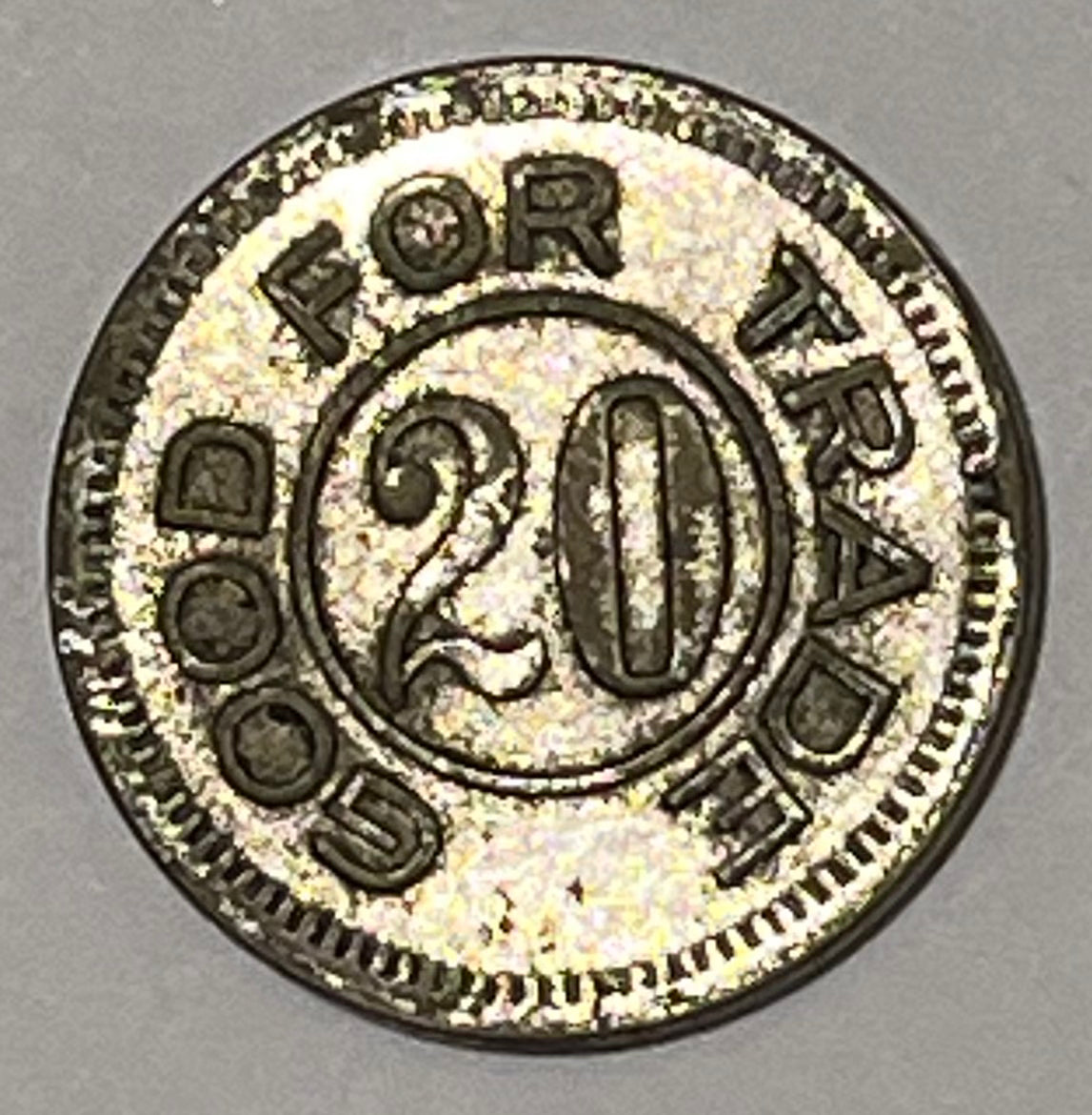 CHINA, Shanghai, Good For Trade Token ~ 1930s? ~ Nickel-plated brass 21mm round ~ "ROSELAND/SHANGHAI" around 20 ~ "GOOD FOR TRADE" around 20 ~ TC-180489 ~ VF