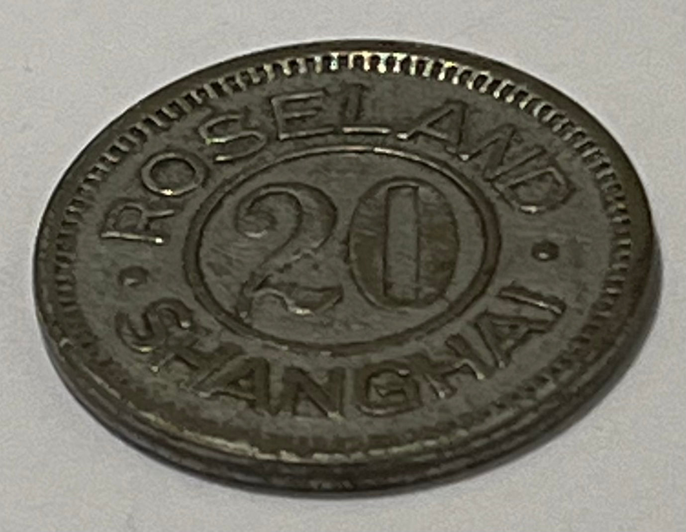 CHINA, Shanghai, Good For Trade Token ~ 1930s? ~ Nickel-plated brass 21mm round ~ "ROSELAND/SHANGHAI" around 20 ~ "GOOD FOR TRADE" around 20 ~ TC-180489 ~ VF